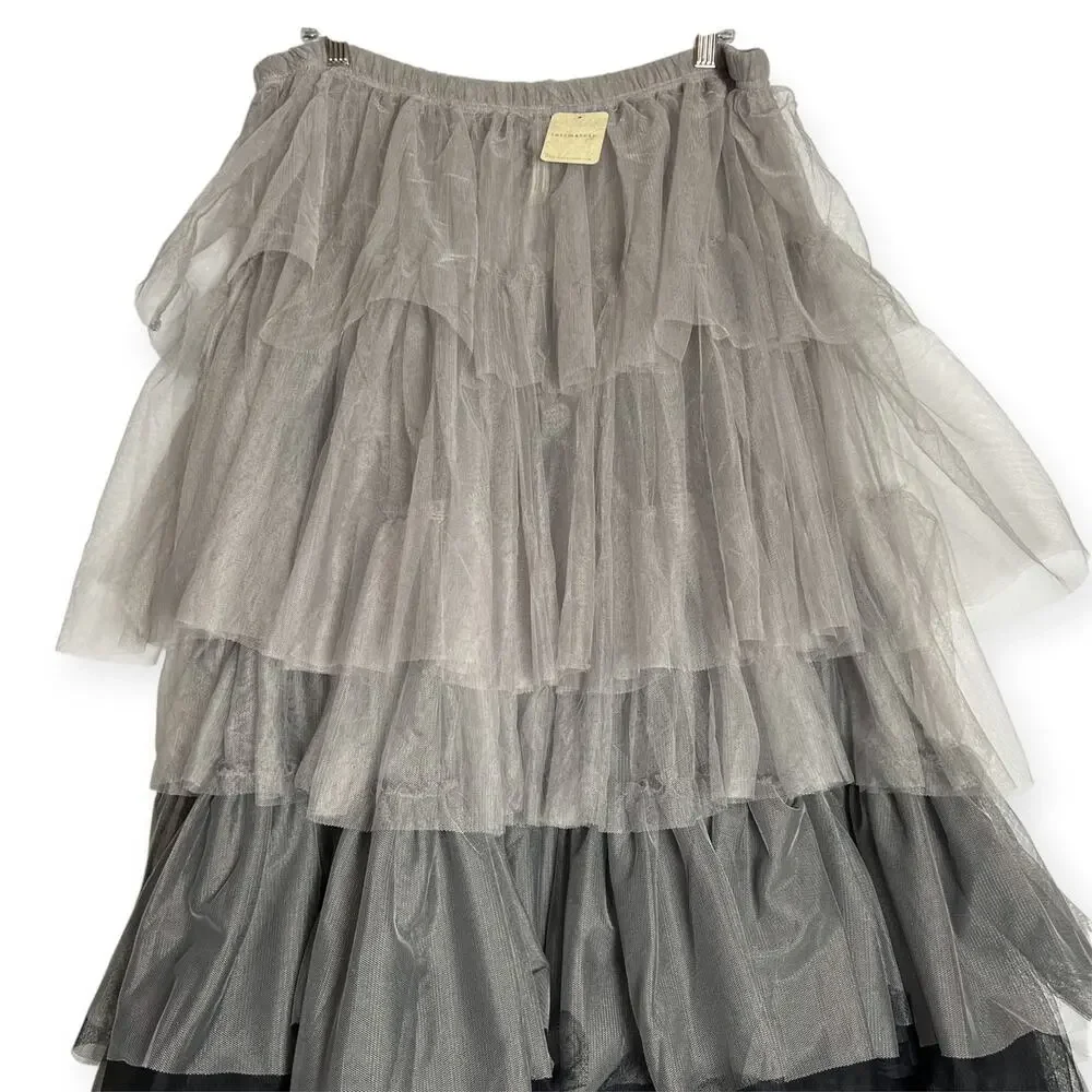 Free People Tulle Tiered Maxi Slip Skirt SIZE L Black Combo Layered Romantic